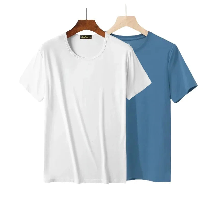 2 Packs Bamboo Fiber Round Neck T-shirts Short Sleeve Classic Tees Sweat-absorbent Gym Man Undershirt Solid Color Tee Black New