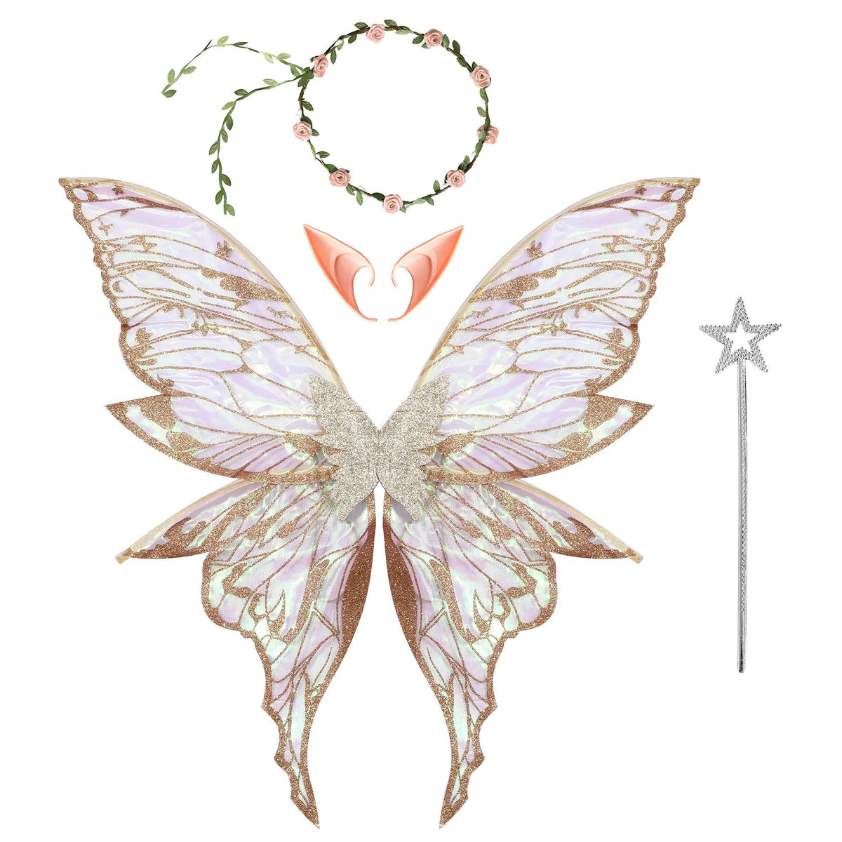 Butterfly Fairy Elf Costume Wing Princess Angel Wing Ears Star Fairy Stick Garland Set Halloween Cosplay Party Photography Props