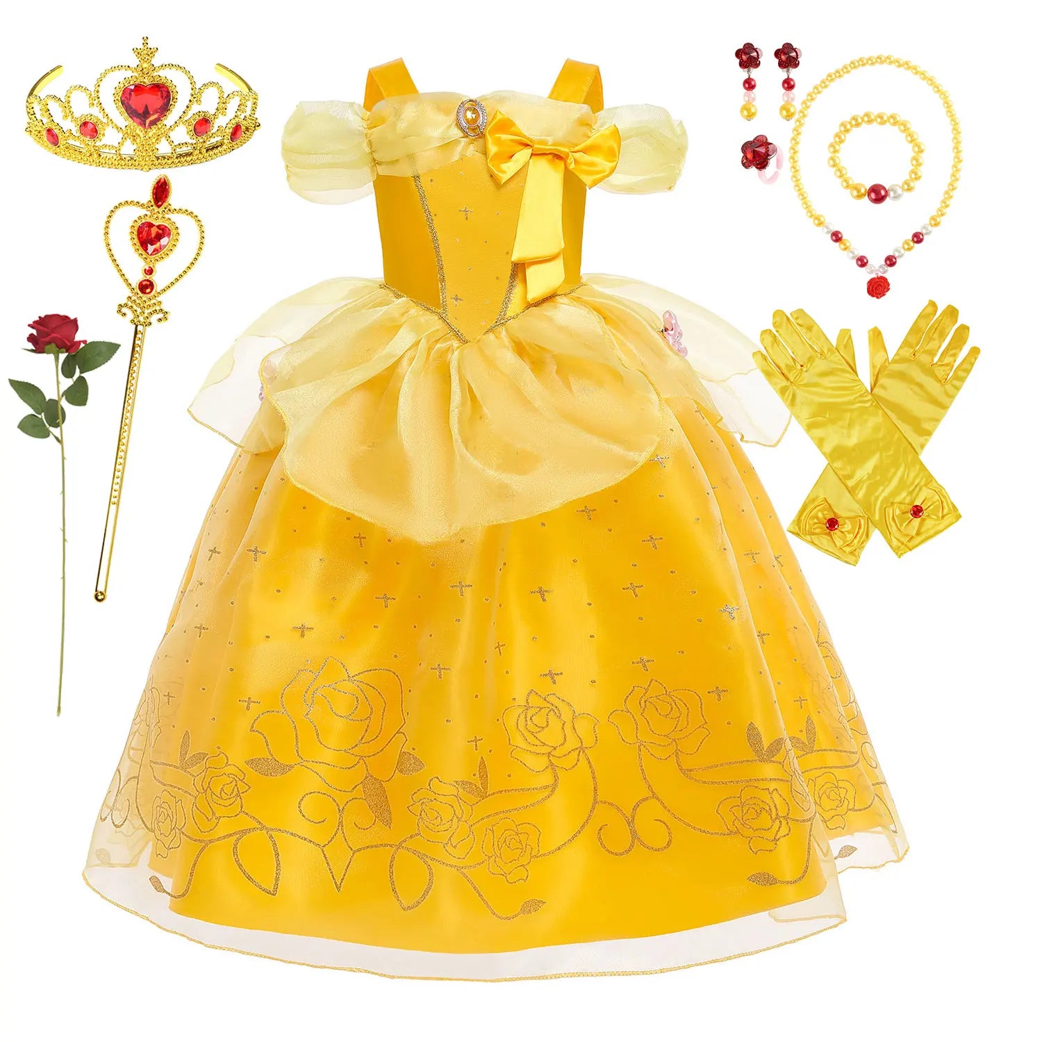 Girls Belle Deluxe Princess Costume – Beauty and Beast Cosplay Dress