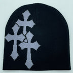 Y2K Crucifix Jacquard Knitted Hat, European And American Popularity Hip Hop Hat, Street Trend Fashion Personality Adult Hat