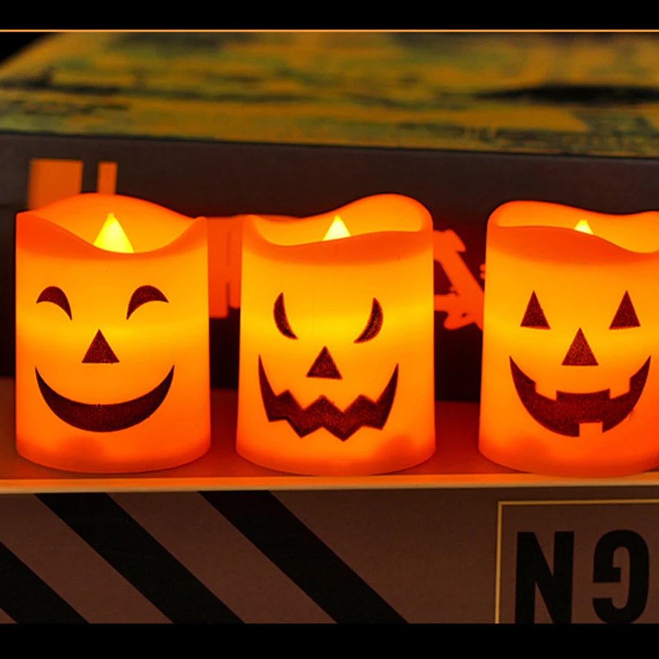 Halloween Pumpkin Skull Ghost Lamp – Spooky Candle-Style Atmosphere Light