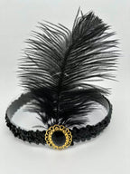 1920s Flapper Headband Feather Headpiece Sequin Headband with Gem for Gatsby Party Halloween Costume Accessory