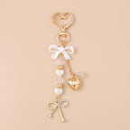 Cute Bowknot Love Heart Keychain Crystal Pearl Key Ring Pendants for Women Girls Handbag Decor DIY Handmade Key Chain Gifts