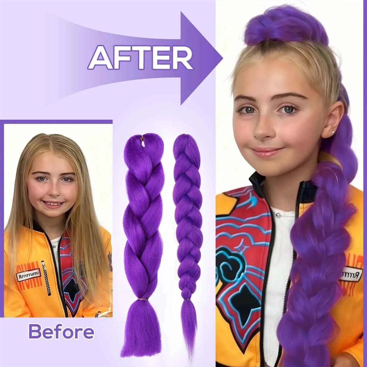 Synthetic 24inch Long Purple Braiding Hair Extensions for Braids Ru mi Braiding Hair for Stage Party Cosplay,Multi-colored Braid