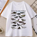 Seal Tshirt Y2k Seals of The World T-shirt 90s Retro Tee Crewneck Animal Tshirt Casual Loose Cotton Short Sleeve Print Clothes