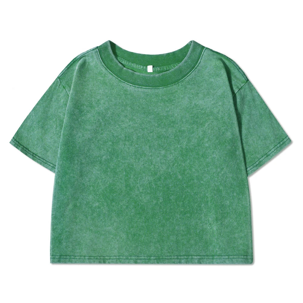 100% Cotton Washed T-Shirts For Women Loose O-Neck Crop Tops Y2k Street Female Clothes Summer Casual Vintage Short Sleeve Tees