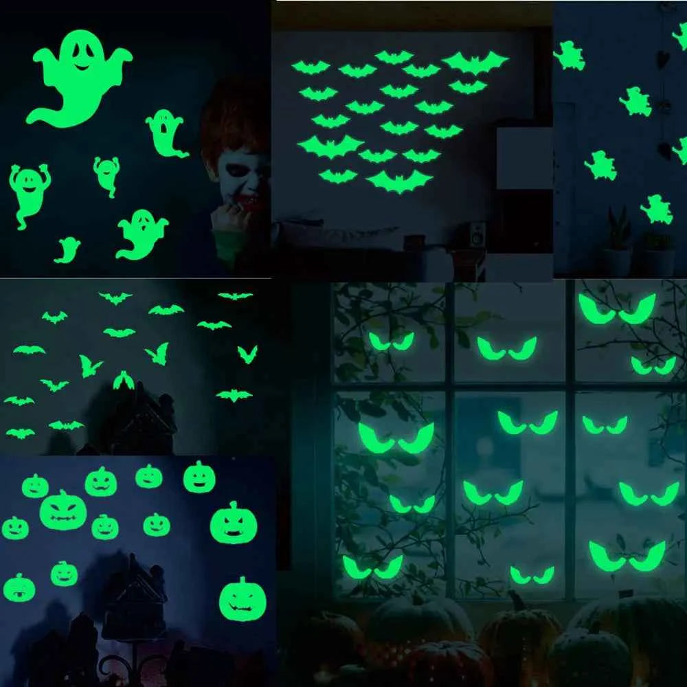Halloween Luminous Window Stickers – Glowing Eyes, Bats & Ghost Decor