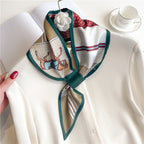 Luxury Brand Horse Print Skinny Neckerchief Scarf For Women Satin Silk Ribbons Bandana Ladies Neck Tie Wrist Wrap Shawl Echarpe