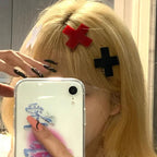 Y2K Anime Girls Red Cross Hair Clips for Women Girls Hair Accessories Hiphop Punk Barrettes Hair Pins Hairwear Cool Unique
