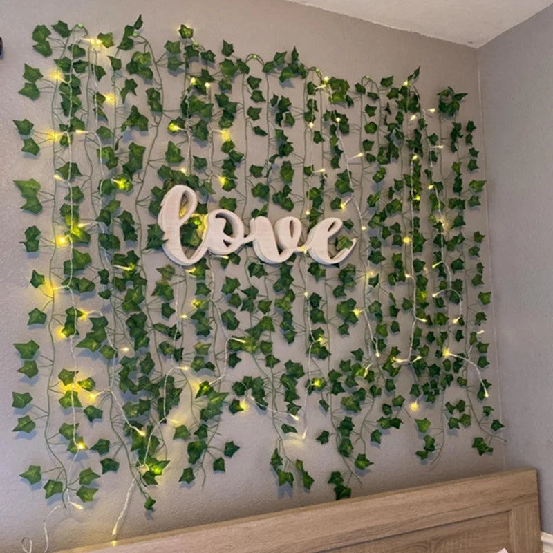 String Lights Artificial Vine Fairy Lights Battery Powered Christmas Tree Garland Light Flower Green Leaf for Weeding Home Decor