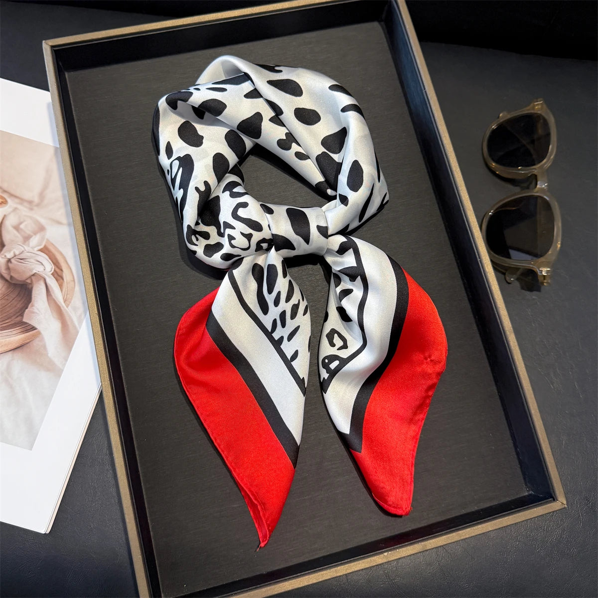 70cm Pink Floral Silk Scarf for Women Simulated Silk Fresh and Elegant Versatile Headwear Clothing Bags and Square Scarf
