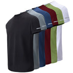 2/4/6-Pcs Four Seasons Men's Solid Color Round Neck Short Sleeve Top With Printed Cuffs Youth Sports And Leisure Fashion T-Shirt