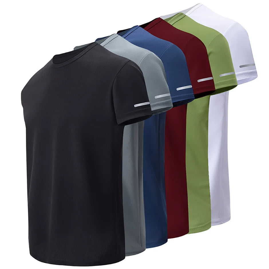 2/4/6-Pcs Four Seasons Men's Solid Color Round Neck Short Sleeve Top With Printed Cuffs Youth Sports And Leisure Fashion T-Shirt