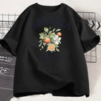 Lemon Letter Print T-shirt Short Sleeve Crew Neck Casual Top for Summer Women Kawaii Streetwear Graphic Tees Vintage Fruit Shirt