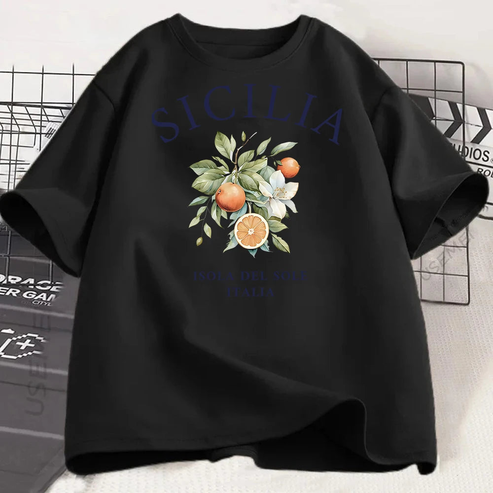 Lemon Letter Print T-shirt Short Sleeve Crew Neck Casual Top for Summer Women Kawaii Streetwear Graphic Tees Vintage Fruit Shirt