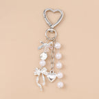 Cute Bowknot Love Heart Keychain Crystal Pearl Key Ring Pendants for Women Girls Handbag Decor DIY Handmade Key Chain Gifts