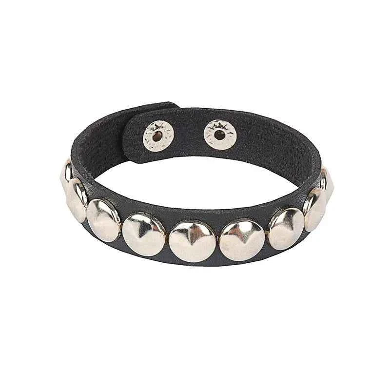 Punk Fashion Men Black Cuff Leather Bracelet Wristband Metal Rivets Stud Charm 80s Wrap Bangle for Women Rock Gothic Jewelry