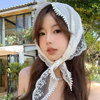 French Chic Alice White Lace Triangle Hair Wrap Fashion Accessory ﻿