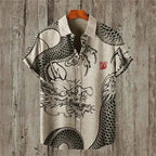 New Men's Short Sleeve Shirt Black Octopus Drum Rock Guitar Art Print Harajuku Vintage Flap Top Sandy Beach