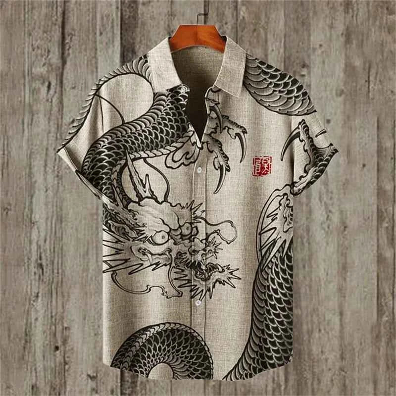 New Men's Short Sleeve Shirt Black Octopus Drum Rock Guitar Art Print Harajuku Vintage Flap Top Sandy Beach
