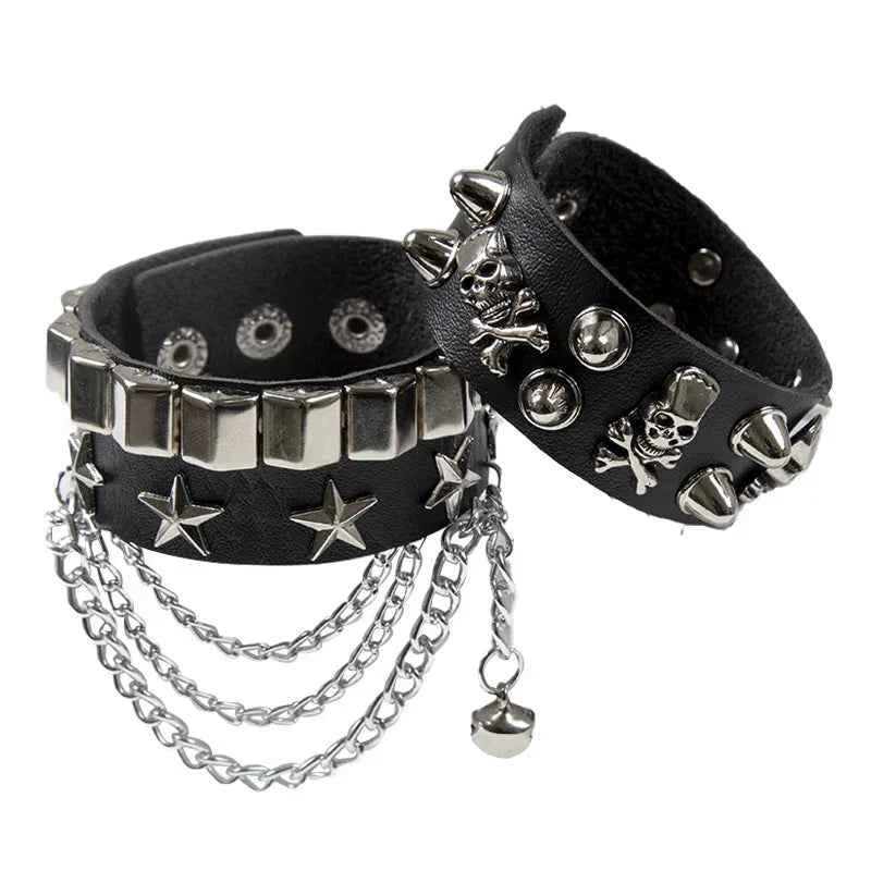2024 New PU Leather Bracelet Punk Bracelet Adjustable Skull Goth Cuff Bracelet Gothic Rivet Buckle Wristband for Men Women