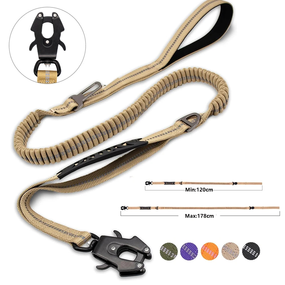 Reflective Shock Absorbing Bungee Dog Leash with Seatbelt Clip
