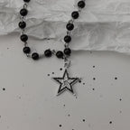 Gothic Bat Cross Dark Pendant Necklace Set, Y2K Personalized Thorn Love Black Bead Stacked Necklace Set, Suitable as Halloween G
