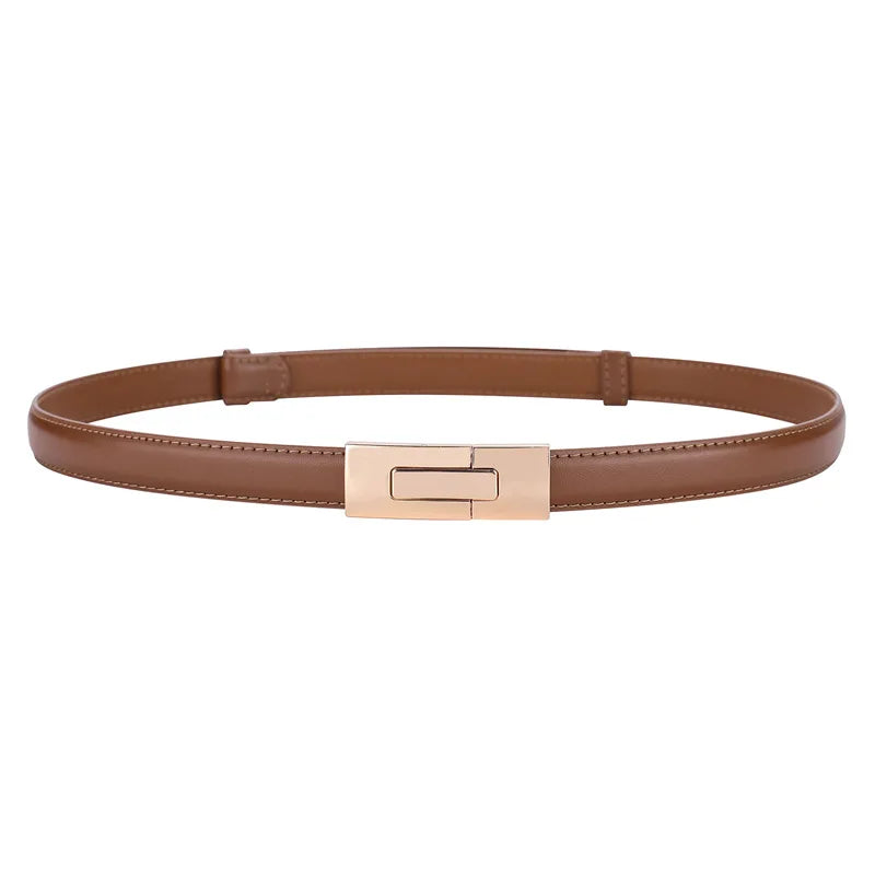 Genuine Leather Women Belt Fashion Golden Lock Buckle Skinny Ladies Waist Belts Dress Jeans Sweater Everyday Casual Outfits