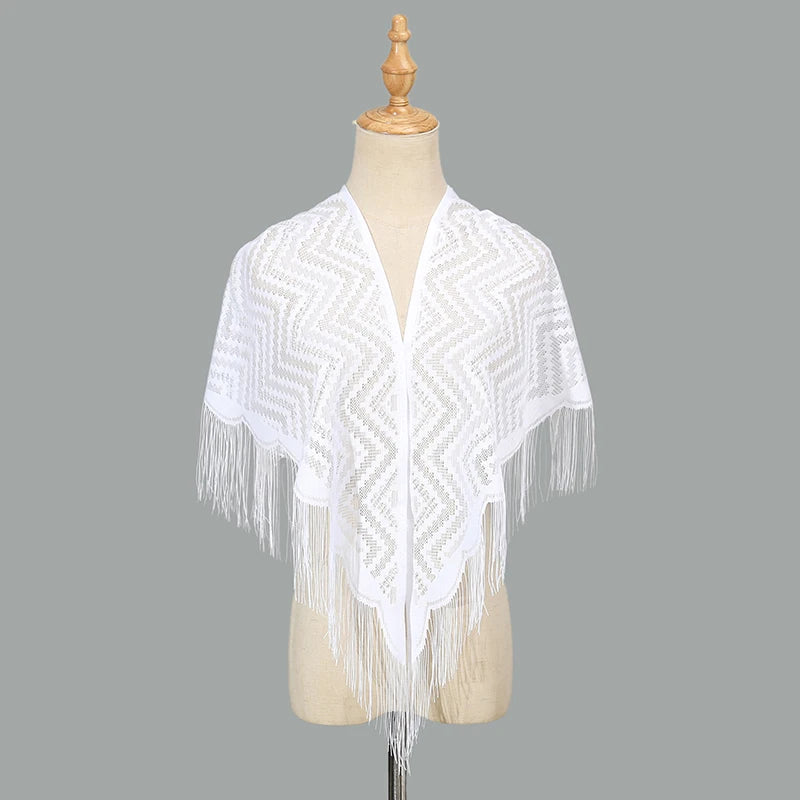 Fashion Lace Embrodiery  Tassel Triangle Scarf Women Headscarf Female Eid Summer Shawls Scarves Long Veil Floral Scarf Turban