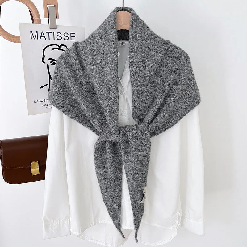 Big Size Wool Korean Style Knitted Triangular Scarf Women Winter Warm Headscarf Shawl Sold Color Neckerchief Kerchief Hijab