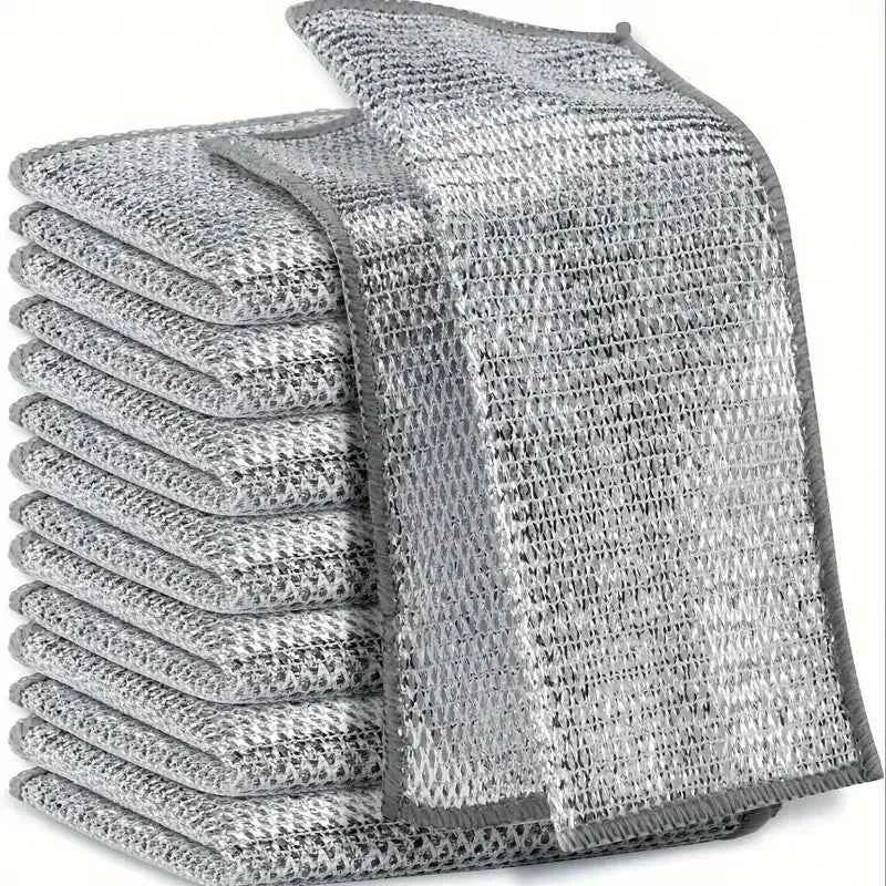 1/50pcs Magic Dishcloth Silver Wire Cleaning Kitchen Cloth Thickened Microfiber Wash Towel Built-in Sponge Steel Wire Ball Rag