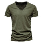 New 100% Cotton Men T Shirt Tops V Neck Thin Short Sleeve Tees High Quality Men's Fashion Fitness Hot T-shirt For Men Size S-5XL