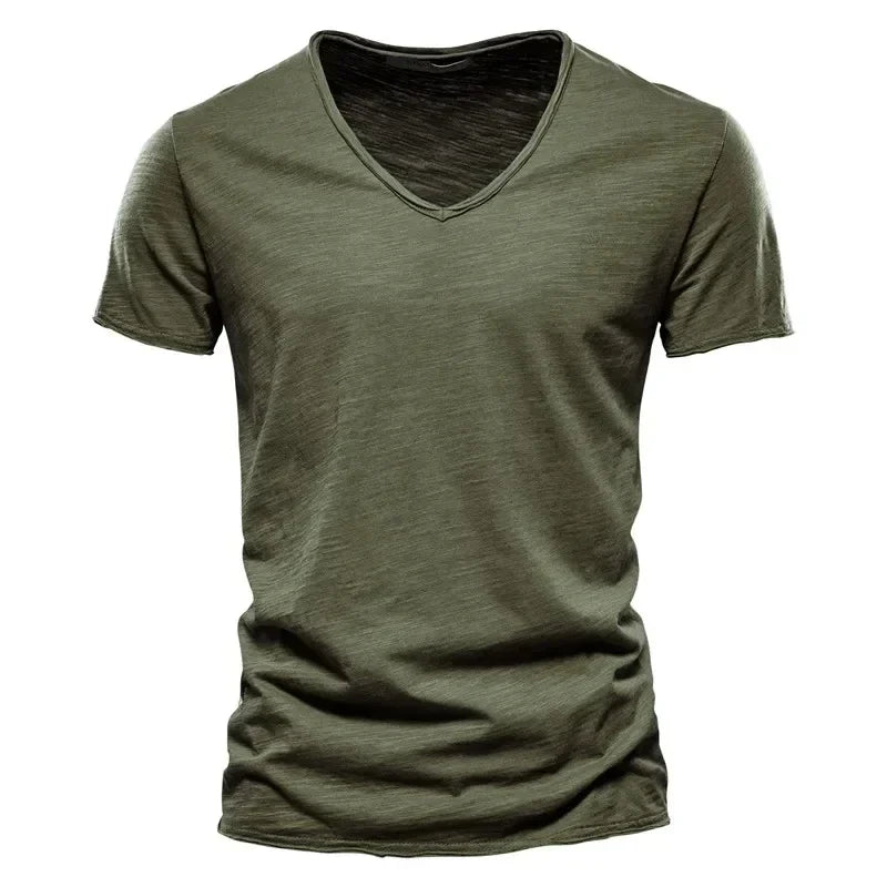 New 100% Cotton Men T Shirt Tops V Neck Thin Short Sleeve Tees High Quality Men's Fashion Fitness Hot T-shirt For Men Size S-5XL