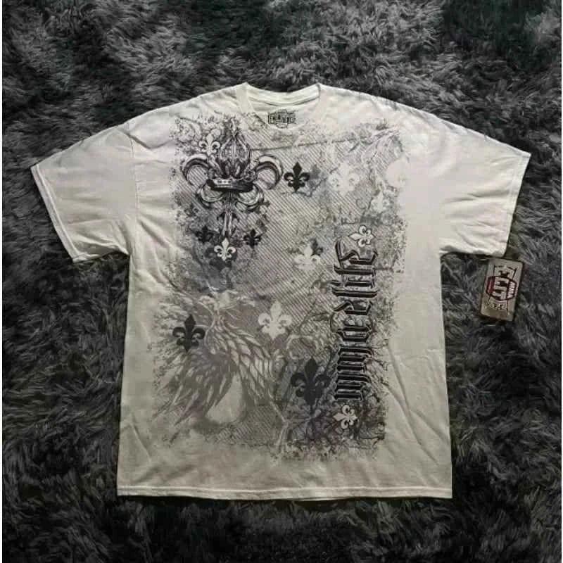 MMA ELITE Cross Skull Print Green Y2K T Shirt Men Loose Fit Streetwear Graphic Tee Oversized Glow Dark Party Ins Popularity Tops