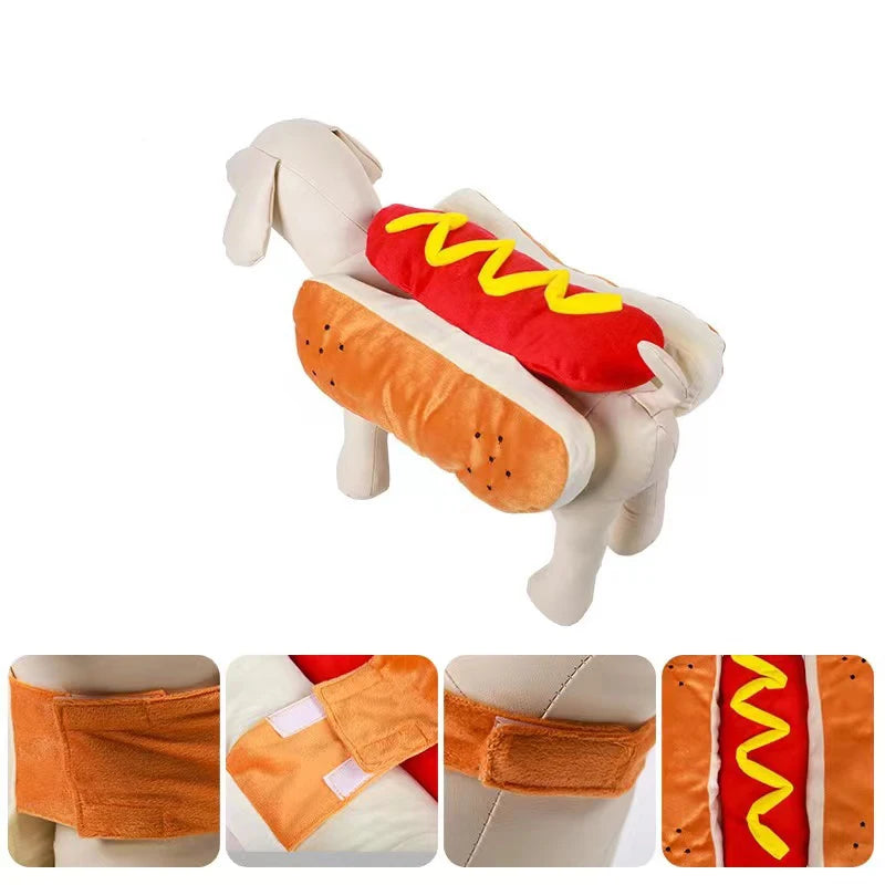 Funny Hot Dog Halloween Costume for Dogs & Cats – Adjustable Pet Outfit