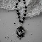 Gothic Bat Cross Dark Pendant Necklace Set, Y2K Personalized Thorn Love Black Bead Stacked Necklace Set, Suitable as Halloween G