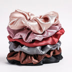 6-Piece Large Satin Scrunchies for Women – Pure Color Silk Hair Ties Set | Soft, Gentle & Stylish Ponytail Holders for Daily Wear