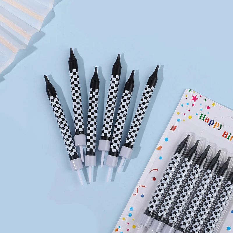 7Pcs/set Racing Cars Birthday Number Candles Black White Checkered Themed Cake Topper Kids Boys Birthday Party Decoration Favors