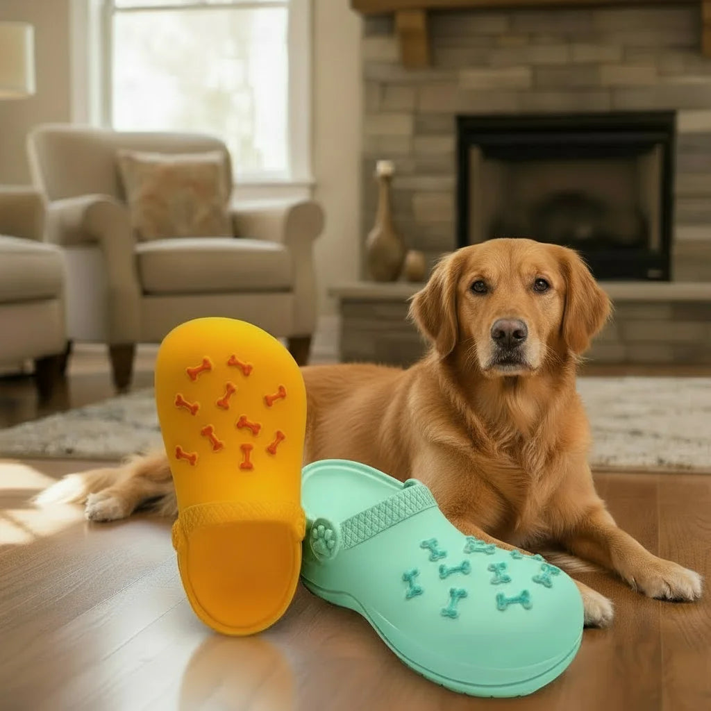 Durable Rubber Slippers-Shaped Chew Toy, Teeth Cleaning & Training, Indoor/Outdoor Play for Small, Medium, Large Dogs & Puppies