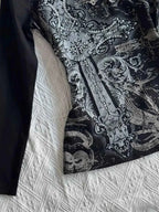 Women s Y2K Gothic Black Printed V neck Long Sleeve Tight Waist T shirt American Retro Autumn New Fashion Slim Fit Top