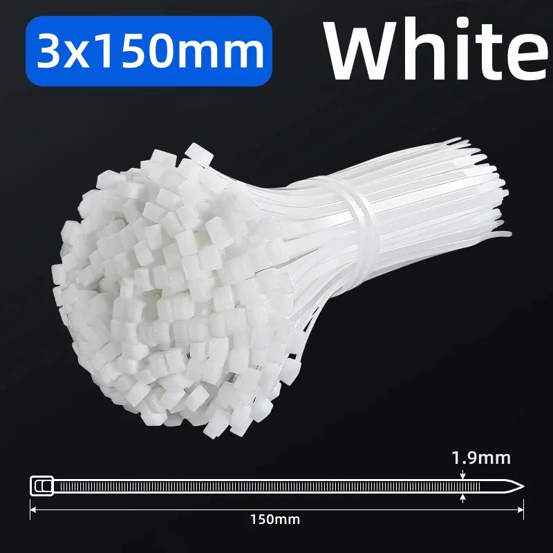 100 PCS Self-locking plastic nylon tie 100 PCS black cable tie fastening ring cable tie zip wraps strap nylon cable tie set