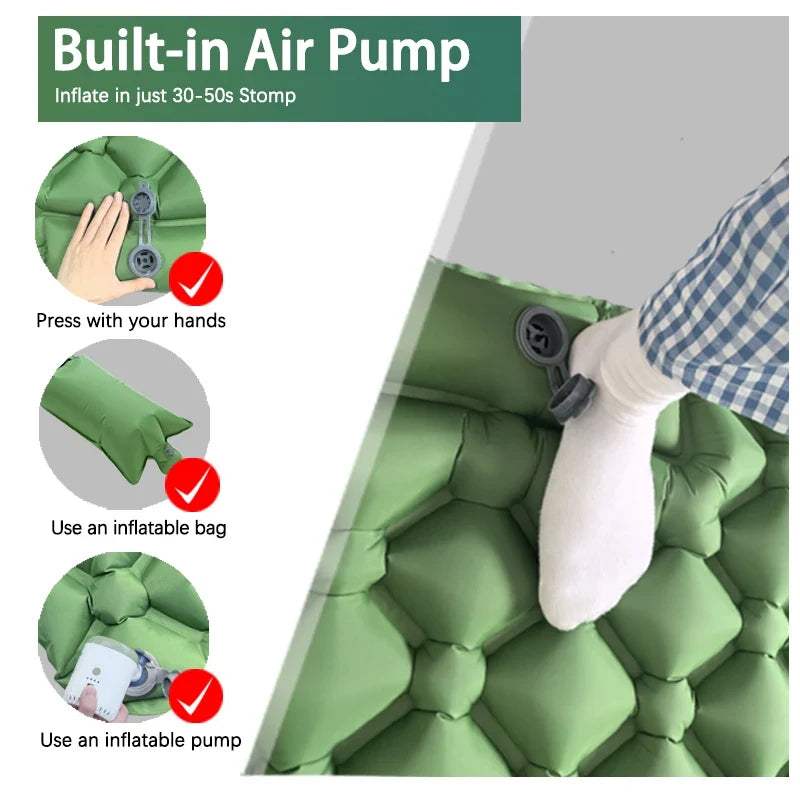 Ultralight Inflatable Camping Sleeping Pad with Built-In Pump & Pillow for Hiking