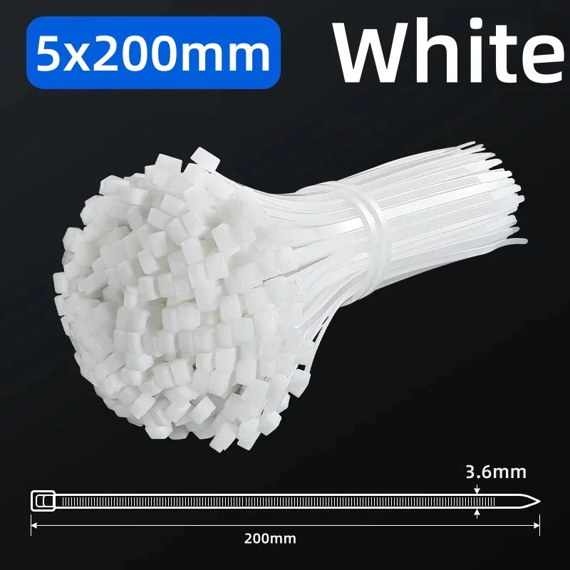 100 PCS Self-locking plastic nylon tie 100 PCS black cable tie fastening ring cable tie zip wraps strap nylon cable tie set