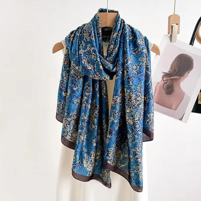 Spring Scarf Women's Luxury Design Polyester Material Smooth Scarf Soft Shawl Beach Scarf