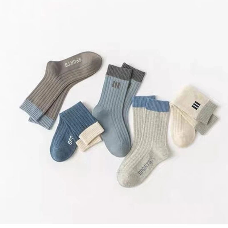 5 Pairs Children's Socks Autumn and Winter Boys' Socks Versatile Solid Color Striped Casual Socks for Students
