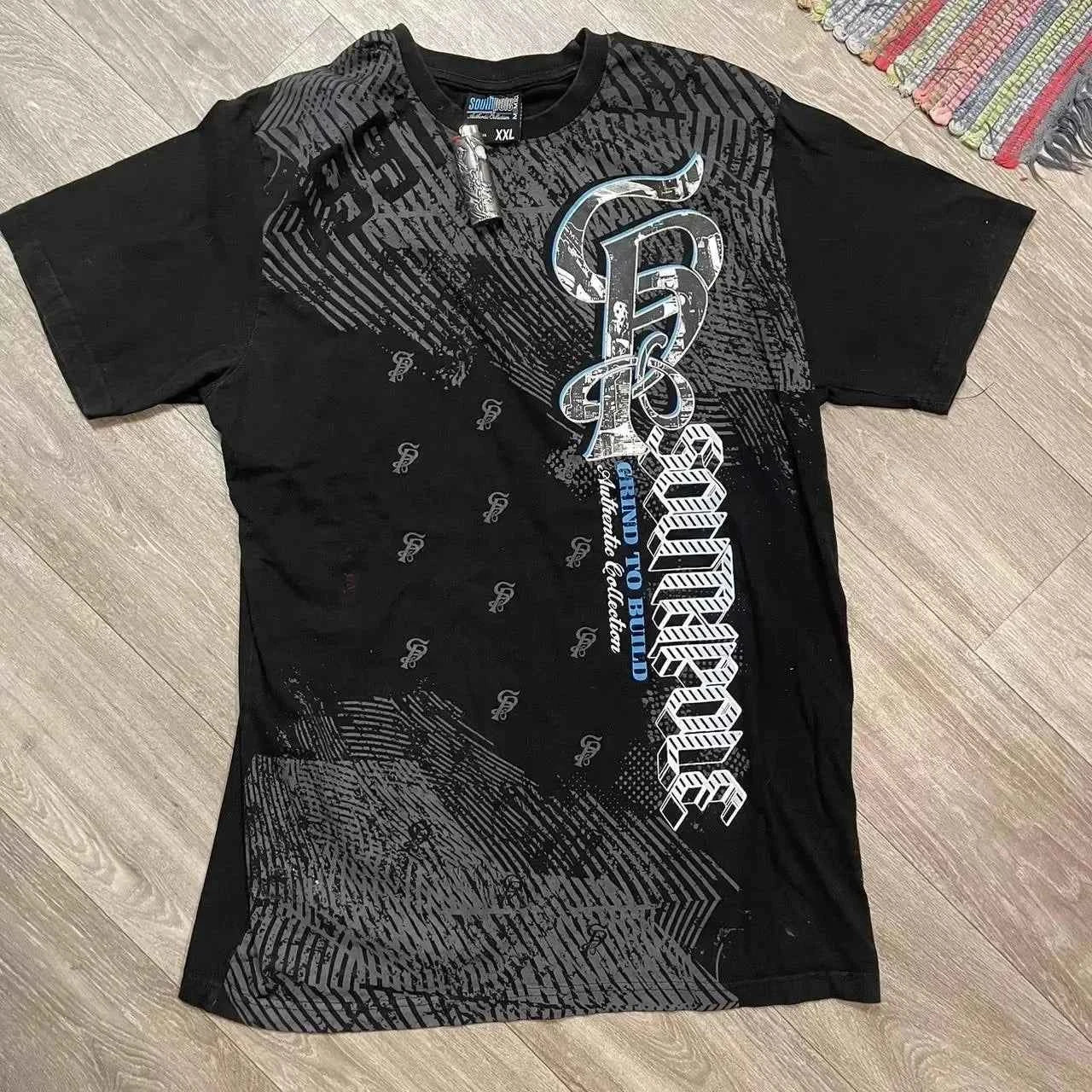 Southpole Y2K Vintage Cotton Graphic Tee Distressed Oversized Unisex T-Shirt with Gothic Print Streetwear Retro Soft Shirt Man