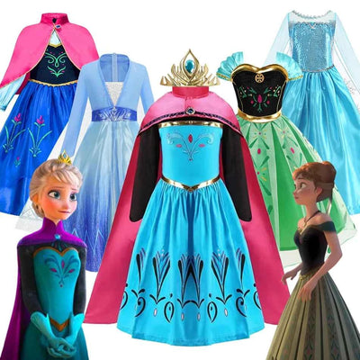 Frozen Elsa Anna Princess Girls Costume Kids Dress Disney Snow Queen Halloween Cosplay Birthday Party Dress Up 2-10 Years