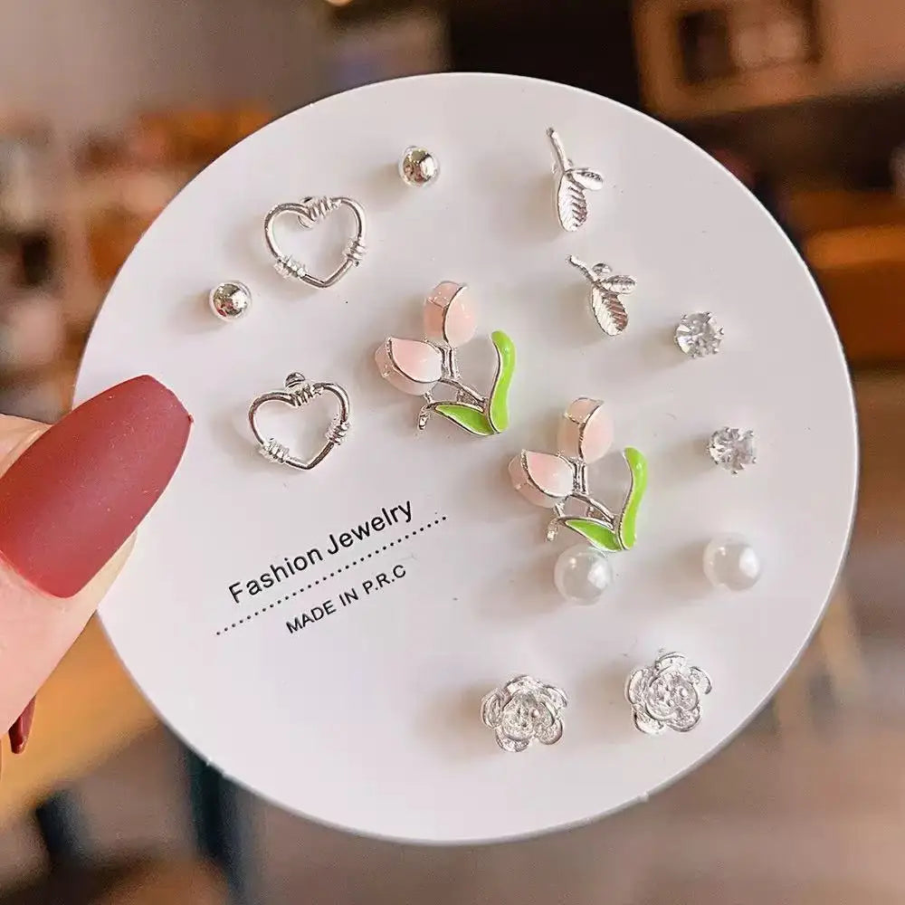 7/14/21/28Pairs/Lot Fashion Elegant Charm Exquisite Geometry Multicolor Rhinestone Earrings For Women Jewelry Accessories Gifts