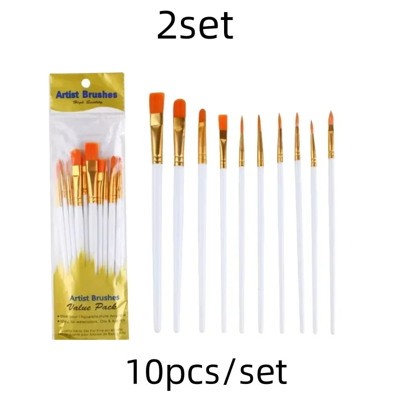 10 pcs set multi-functional watercolor brush pearlescent blue plastic rod multi-color nylon hair hook line gouache oil brush