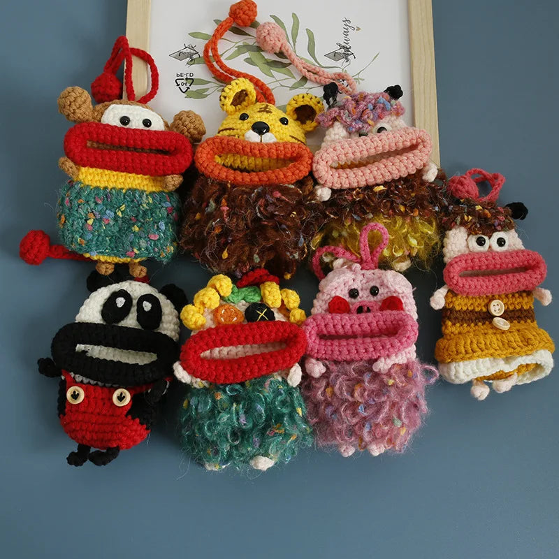 Funny Fruit Sausage Mouth Crochet Keychain Key Holder